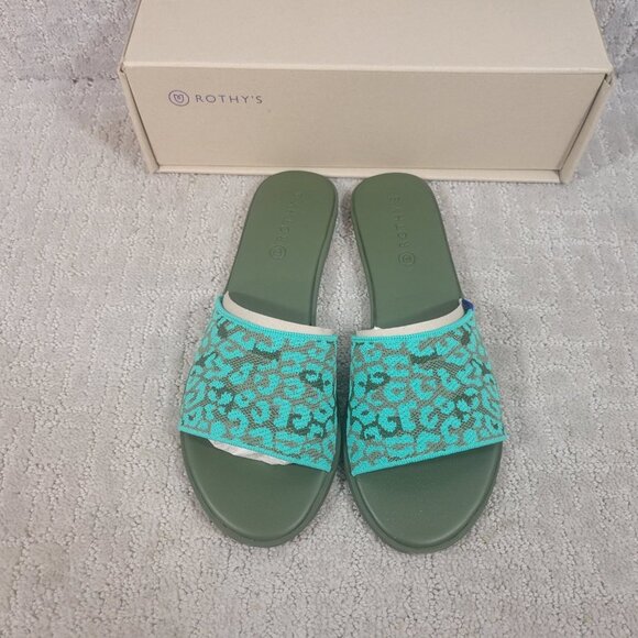 Rothy's The Slide Aqua Camo Spot Slip On Flats Sandals Women's Size US 7, 9, 10 - Picture 2 of 10